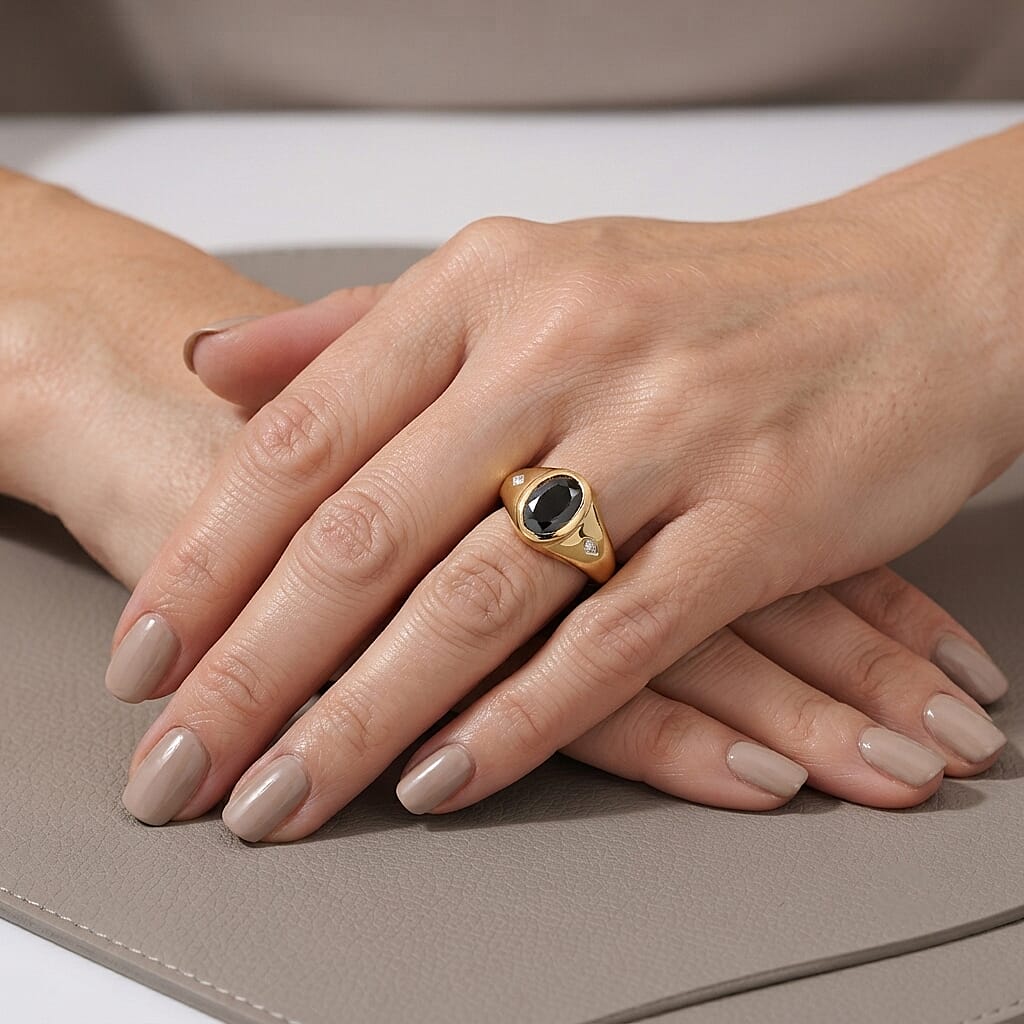 D'Joy Black and White Moissanite 1.30 ctw Ring in 18K Vermeil Yellow Gold Over Sterling Silver (Size 5.0)