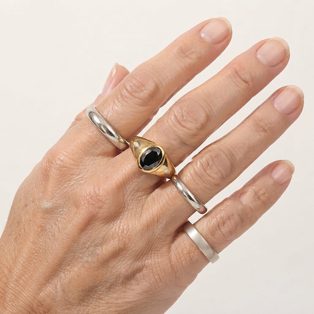 D'Joy Black and White Moissanite 1.30 ctw Ring in 18K Vermeil Yellow Gold Over Sterling Silver (Size 5.0)
