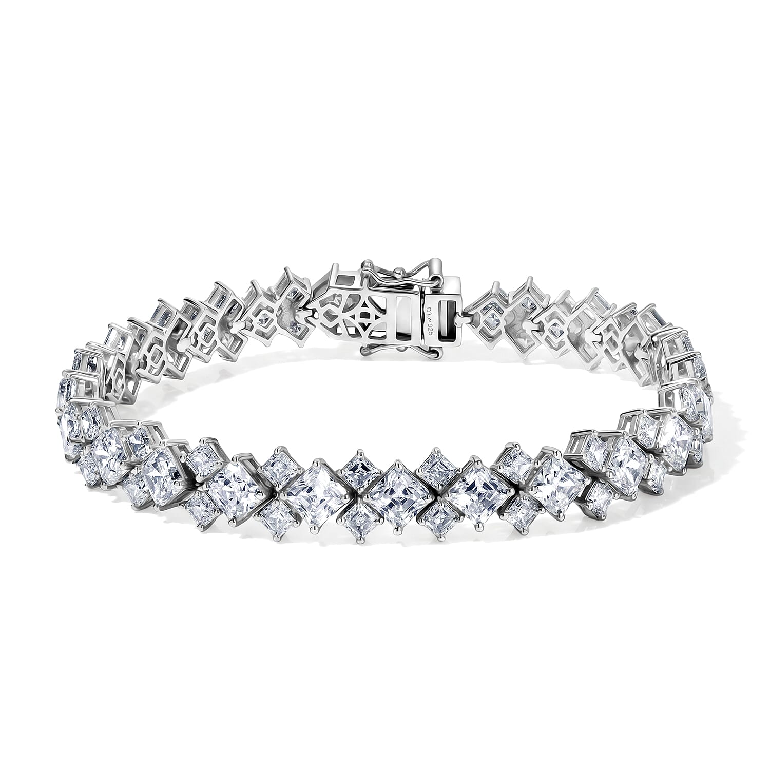 Doorbuster D'Joy Asscher Cut Moissanite 23.25 ctw Timeless Brilliance Bracelet in Rhodium Over Sterling Silver (7.25 In)