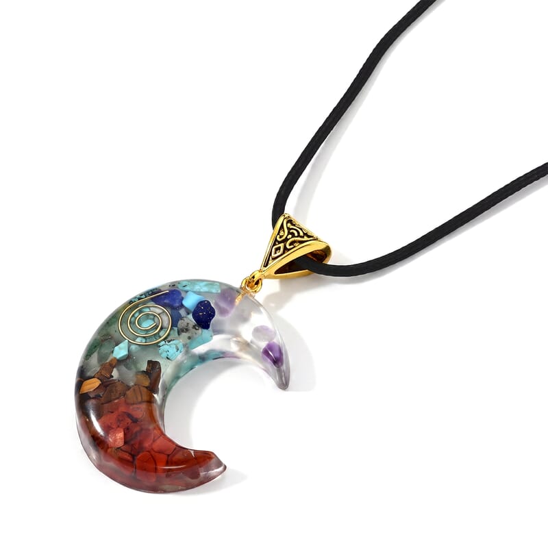 Turquoise, Lapis Lazuli and Red Jasper 24.00 ctw Crescent Moon Pendant with Cord Necklace 20 Inches