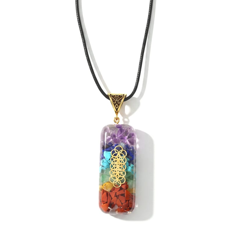 Turquoise, Lapis Lazuli and Red Jasper 30.00 ctw Chakra Orgonite Pendant in Goldtone with ION Plated YG Stainless Steel Necklace 20 Inches