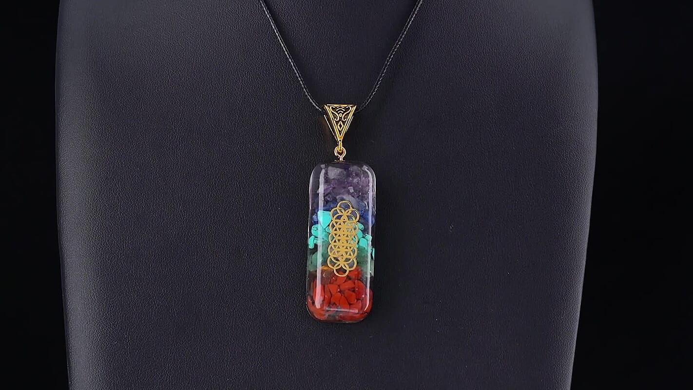 Turquoise, Lapis Lazuli and Red Jasper Chakra Orgonite Pendant in Goldtone with ION Plated YG Stainless Steel Necklace (20 Inches) 30.00 ctw
