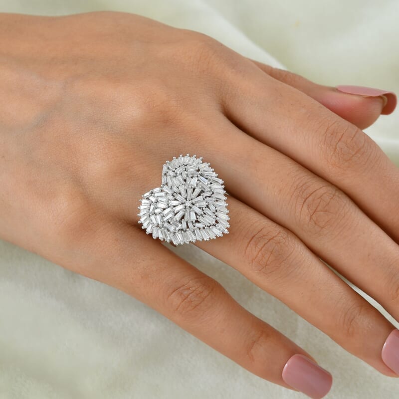 D'Joy Moissanite 2.80 ctw Radiant Heart Ring in Rhodium Over Sterling Silver (Size 10.0)