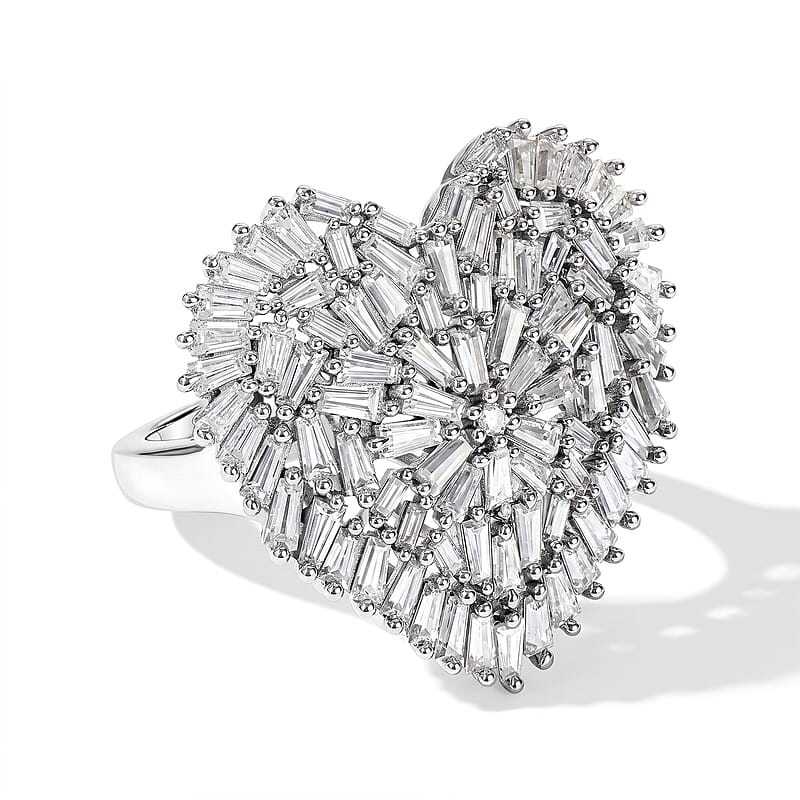 D'Joy Moissanite 2.80 ctw Ring in Rhodium Over Sterling Silver (Size 5.0)