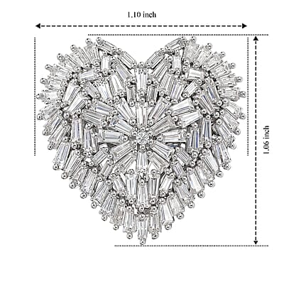 D'Joy Moissanite 2.80 ctw Radiant Heart Ring in Rhodium Over Sterling Silver (Size 5.0)