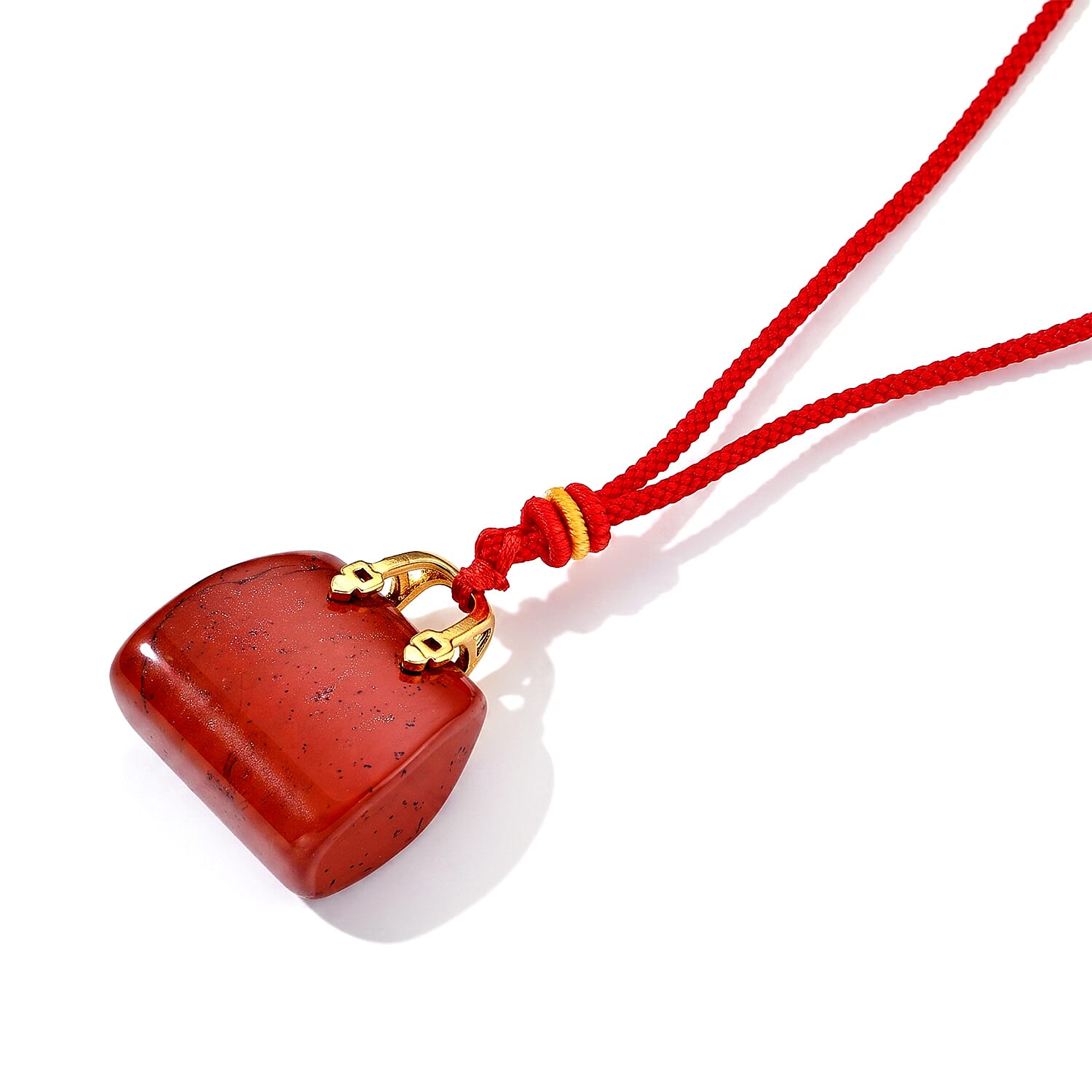 Red Jasper 75.00 ctw Bag Shaped Pendant in Goldtone with Cord Necklace 24 Inches