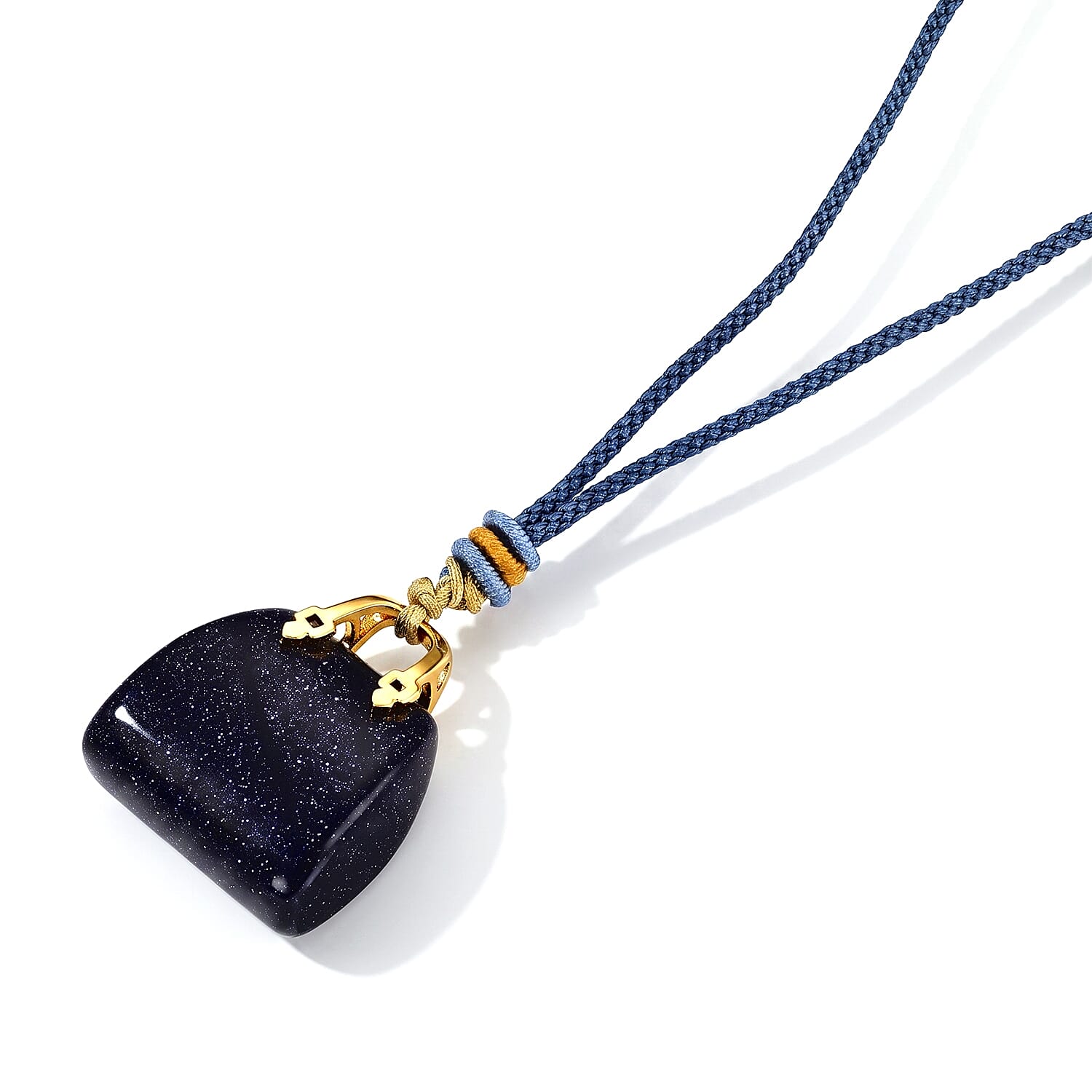 Blue Sandstone 75.00 ctw Bag Shaped Pendant in Goldtone with Cord Necklace 24 Inches