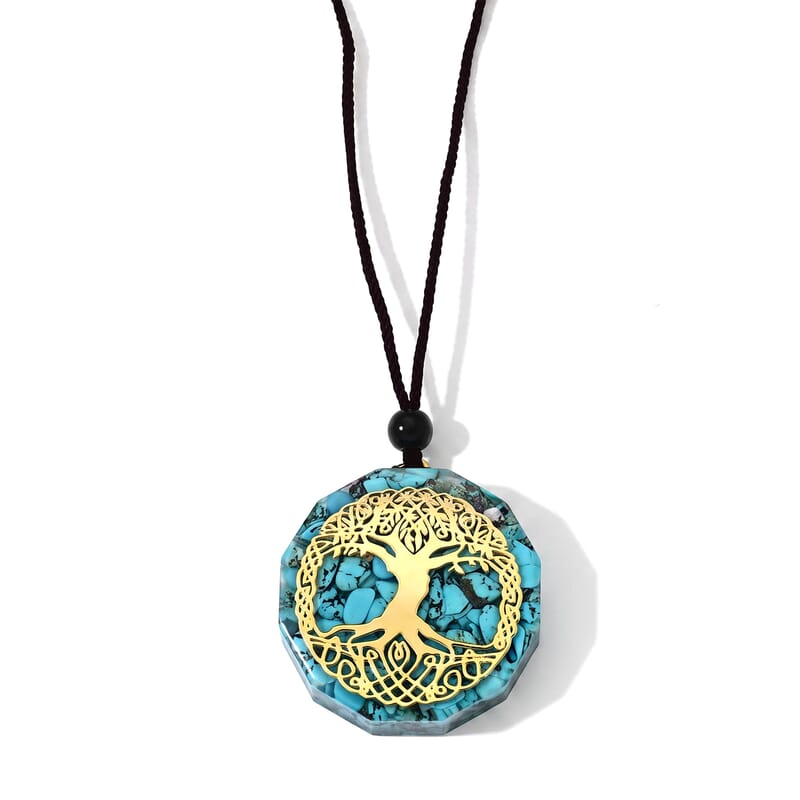 Turquoise 18.00 ctw Orgonite Pendant in Goldtone wtih Cord Necklace 24 Inches