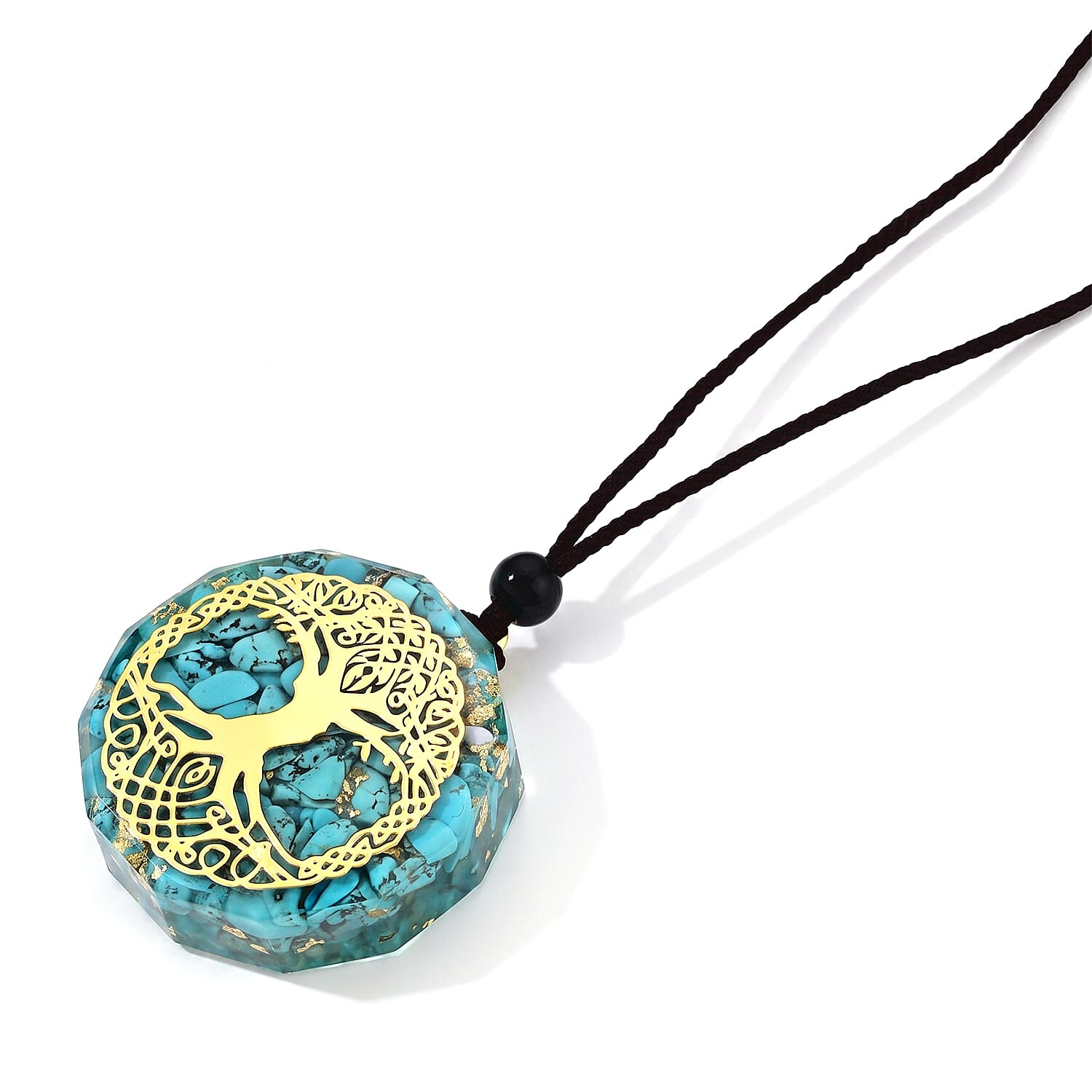 Turquoise 18.00 ctw Orgonite Pendant in Goldtone wtih Cord Necklace 24 Inches