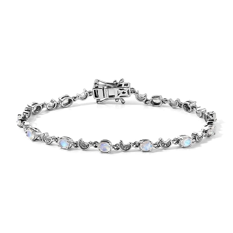 EverTrue Premium Rainbow Moonstone 2.10 ctw Line Bracelet in Platinum Bond (7.25 In)