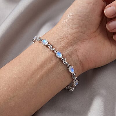 EverTrue Premium Rainbow Moonstone 2.10 ctw Line Bracelet in Platinum Bond (7.25 In)