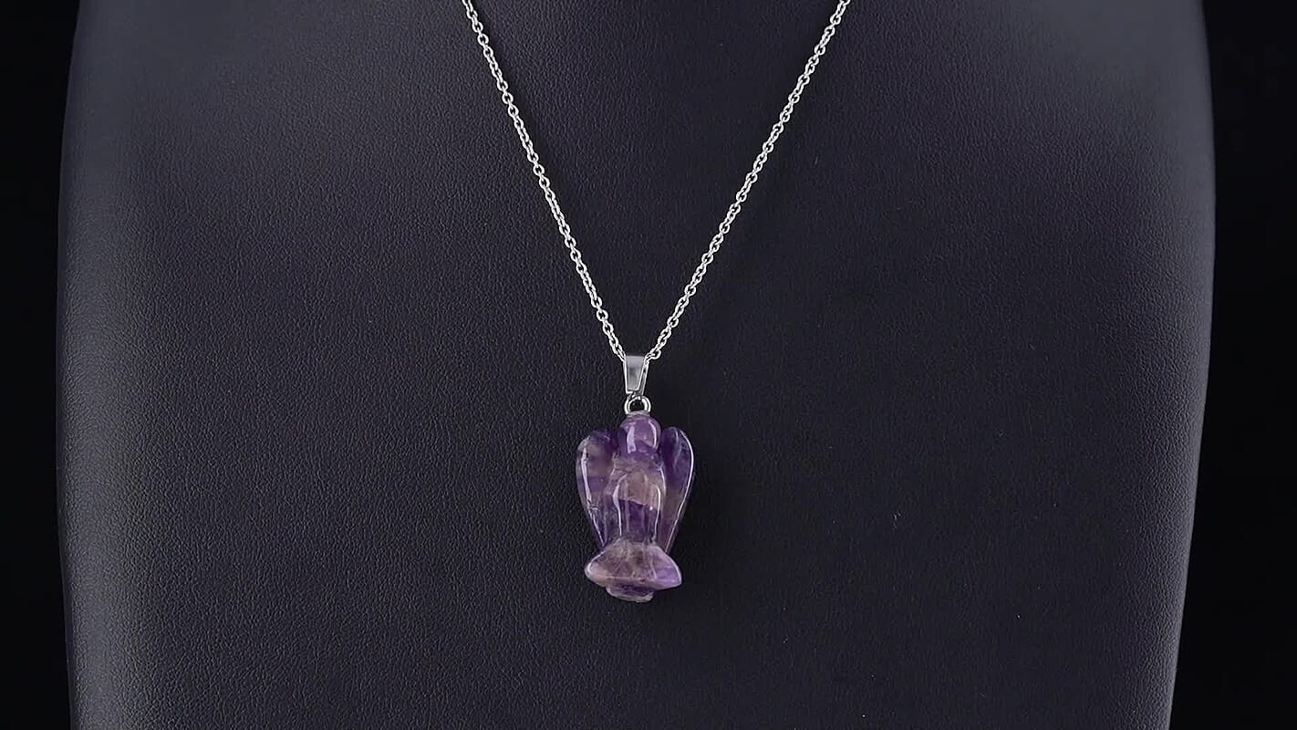 White Opal 25.00 ctw Angel Figurine Pendant in Silvertone with Stainless Steel Necklace 20 Inches