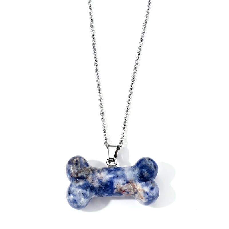 Sodalite 45.00 ctw Dog Bone Pendant in Silvertone with Stainless Steel Necklace 20 Inches