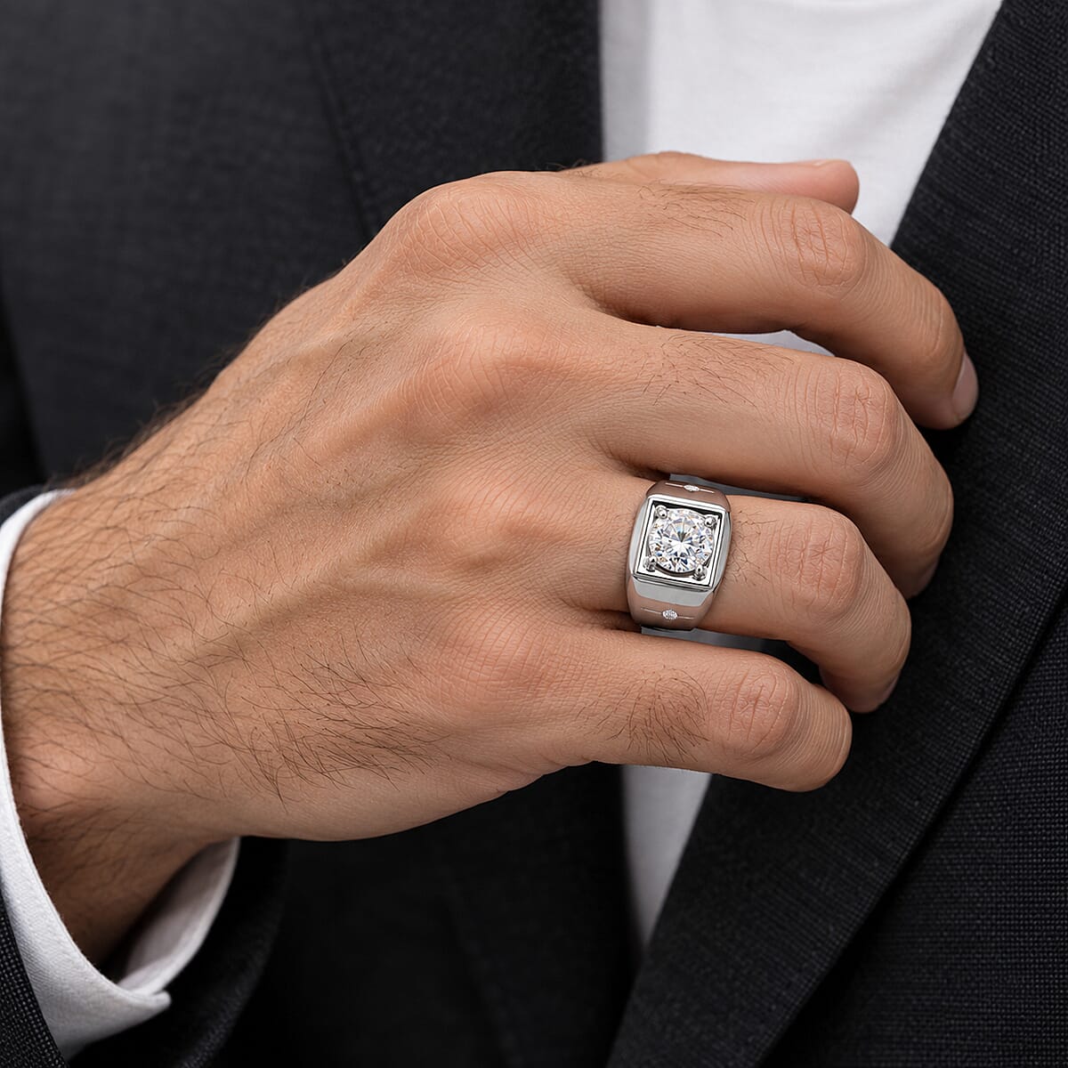 EverTrue Simulated Diamond Men's Ring in Platinum Bond (Size 9.0)