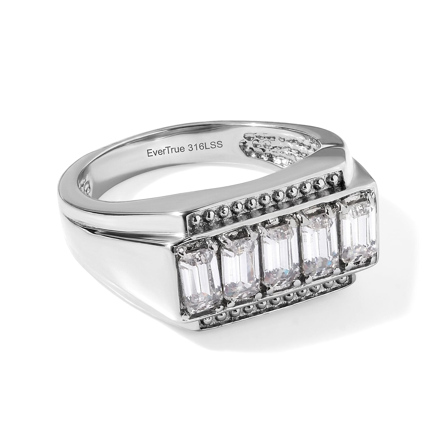 EverTrue Simulated Diamond Men's Ring in Stainless Steel (Size 9.0)