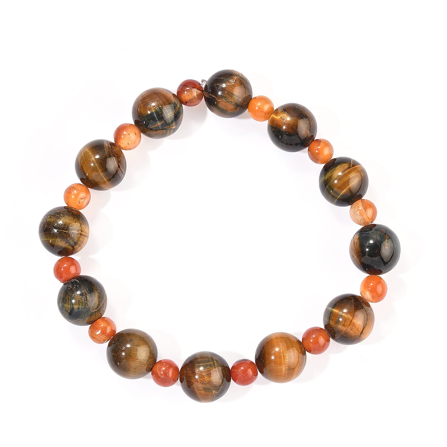 Carnelian and Tiger's Eye 175.00 ctw Stretch Beaded Necklace