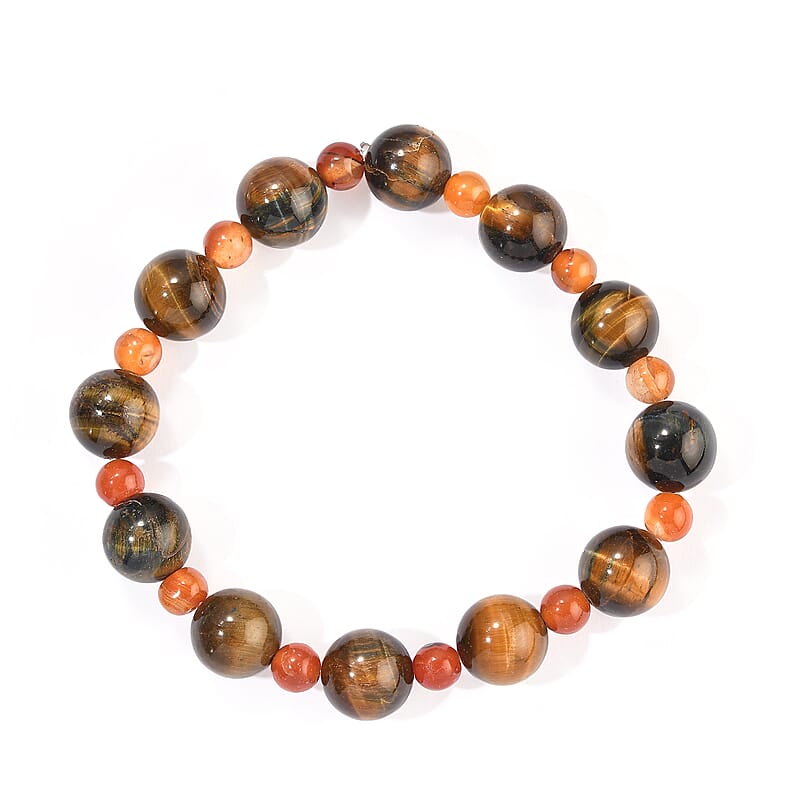 Carnelian and Tiger's Eye 175.00 ctw Stretch Beaded Necklace
