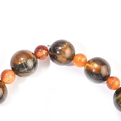 Carnelian and Tiger's Eye 175.00 ctw Stretch Beaded Necklace