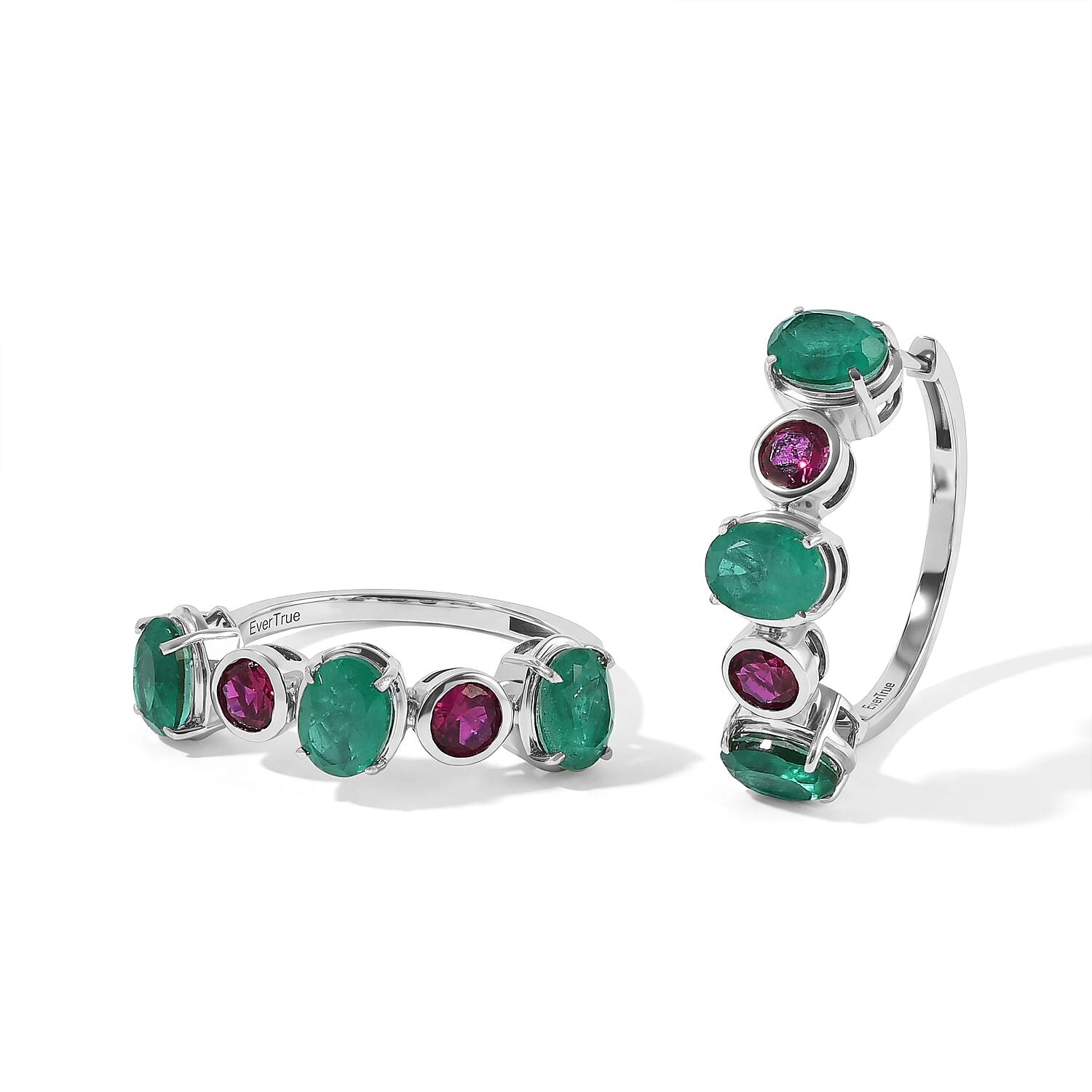 EverTrue Emeraldine Triplet Quartz and Lab Grown Ruby 11.50 ctw Hoop Earrings in Platinum Bond