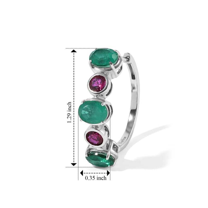 EverTrue Emeraldine Triplet Quartz and Lab Grown Ruby 11.50 ctw Hoop Earrings in Platinum Bond