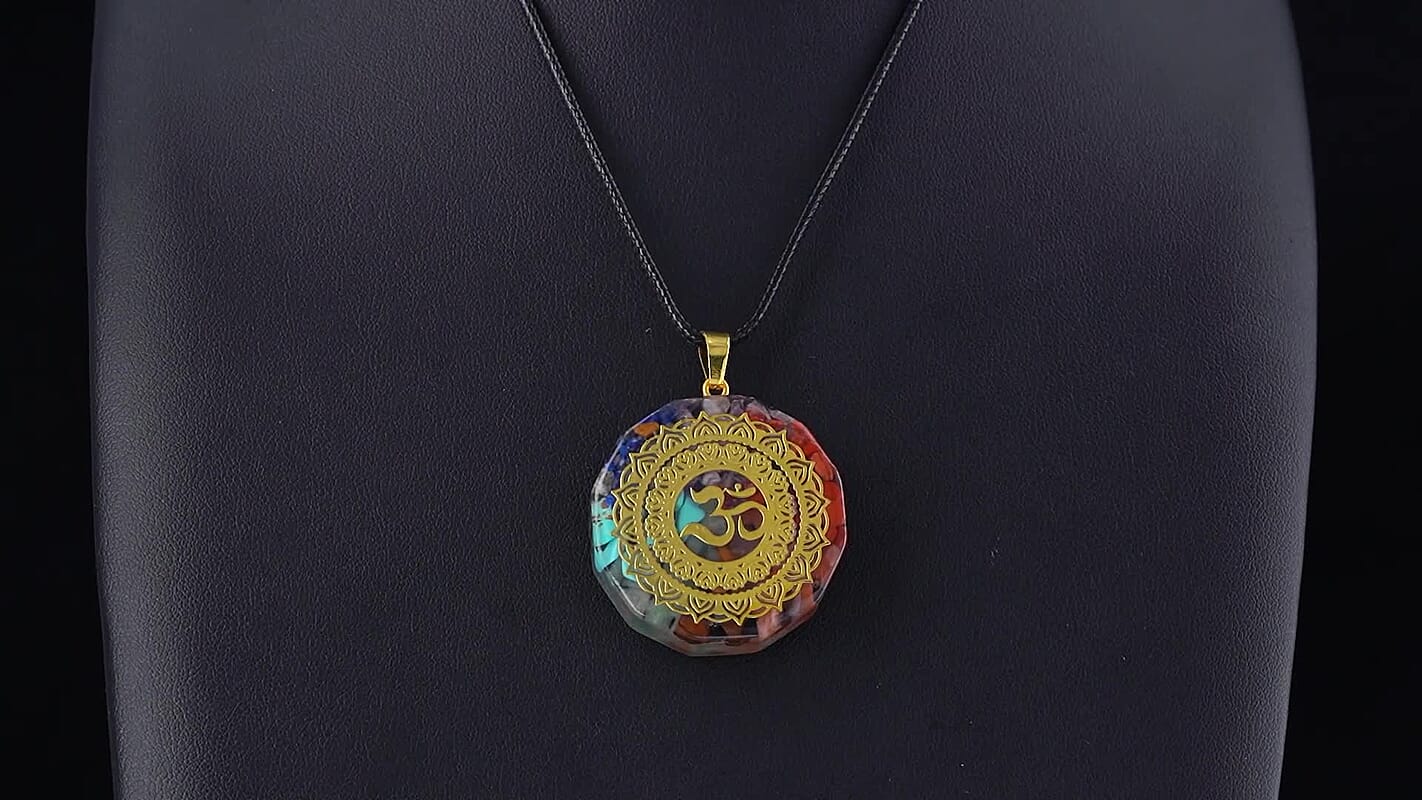 Turquoise, Red Jasper, Tigers Eye 24.00 ctw Reiki Power Symbol Pendant in Goldtone with ION Plated YG Stainless Steel Necklace 20 Inches