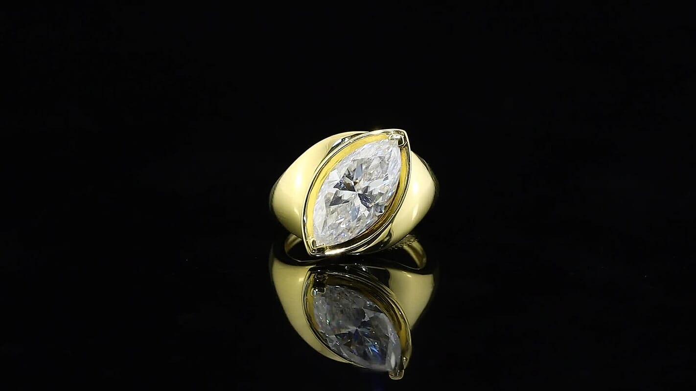 D'Joy Moissanite (Mrq 16x8mm) Ring in 18K Vermeil YG Over Sterling Silver (Size 10.0) 4.00 ctw  8677549