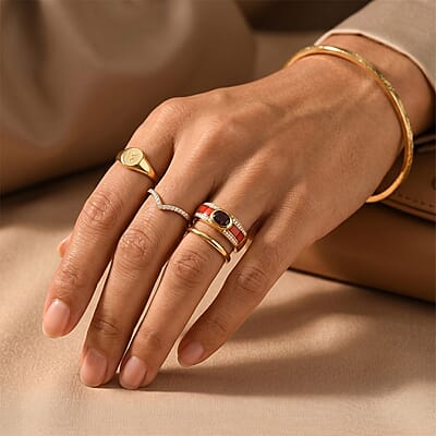 D'Joy AAA Red Zircon and Moissanite 1.25 ctw Ring in 18K Vermeil Yellow Gold Over Sterling Silver (Size 6.0)