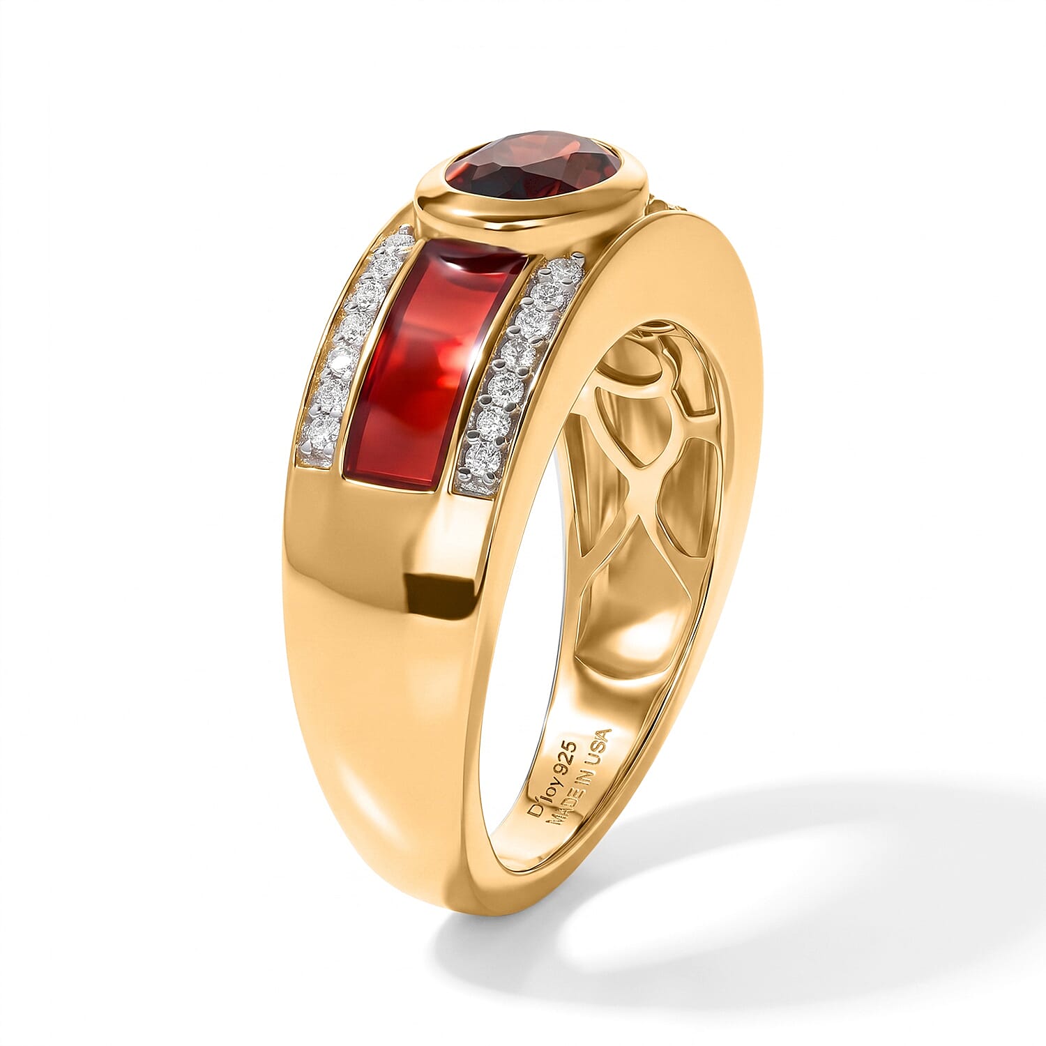 D'Joy AAA Red Zircon and Moissanite 1.25 ctw Ring in 18K Vermeil Yellow Gold Over Sterling Silver (Size 6.0)