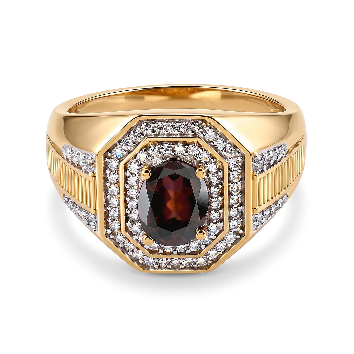 D''Joy AAA Red Zircon and Moissanite 2.15 ctw Men''s Ring in 18K Vermeil Yellow Gold Over Sterling Silver (Size 10.0)