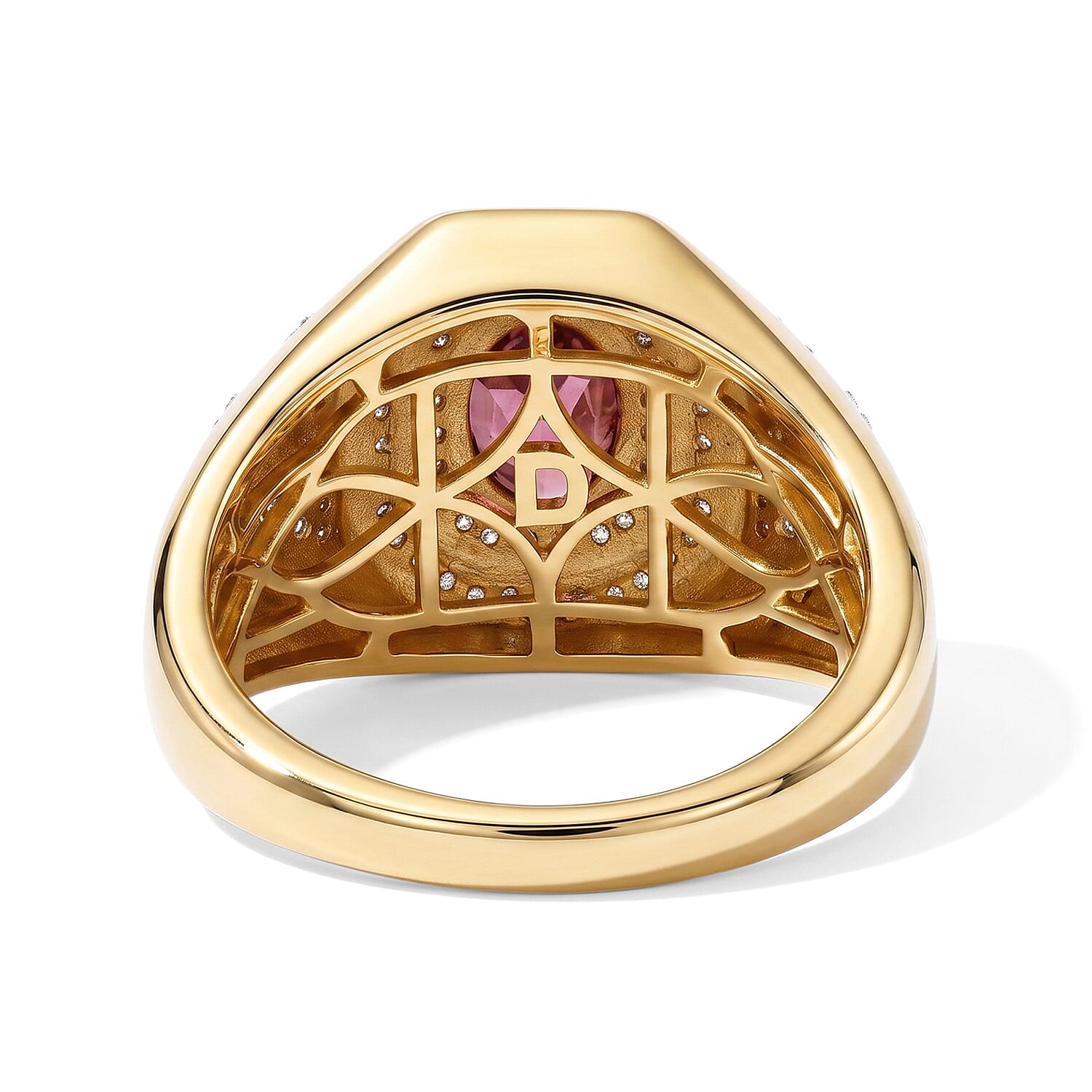 D'Joy AAA Red Zircon and Moissanite 2.15 ctw Men's Ring in 18K Vermeil Yellow Gold Over Sterling Silver (Size 10.0)
