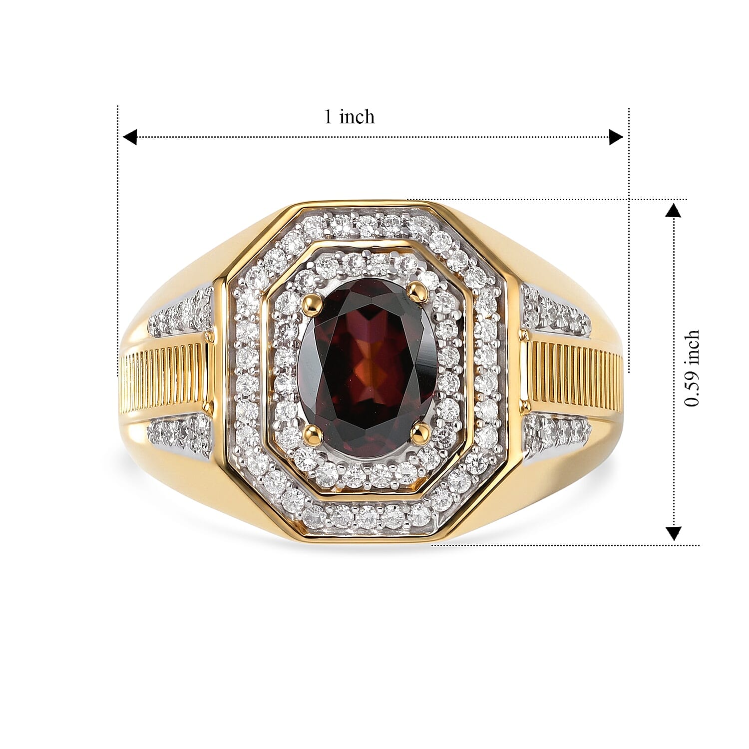 D'Joy AAA Red Zircon and Moissanite 2.15 ctw Men's Ring in 18K Vermeil Yellow Gold Over Sterling Silver (Size 10.0)