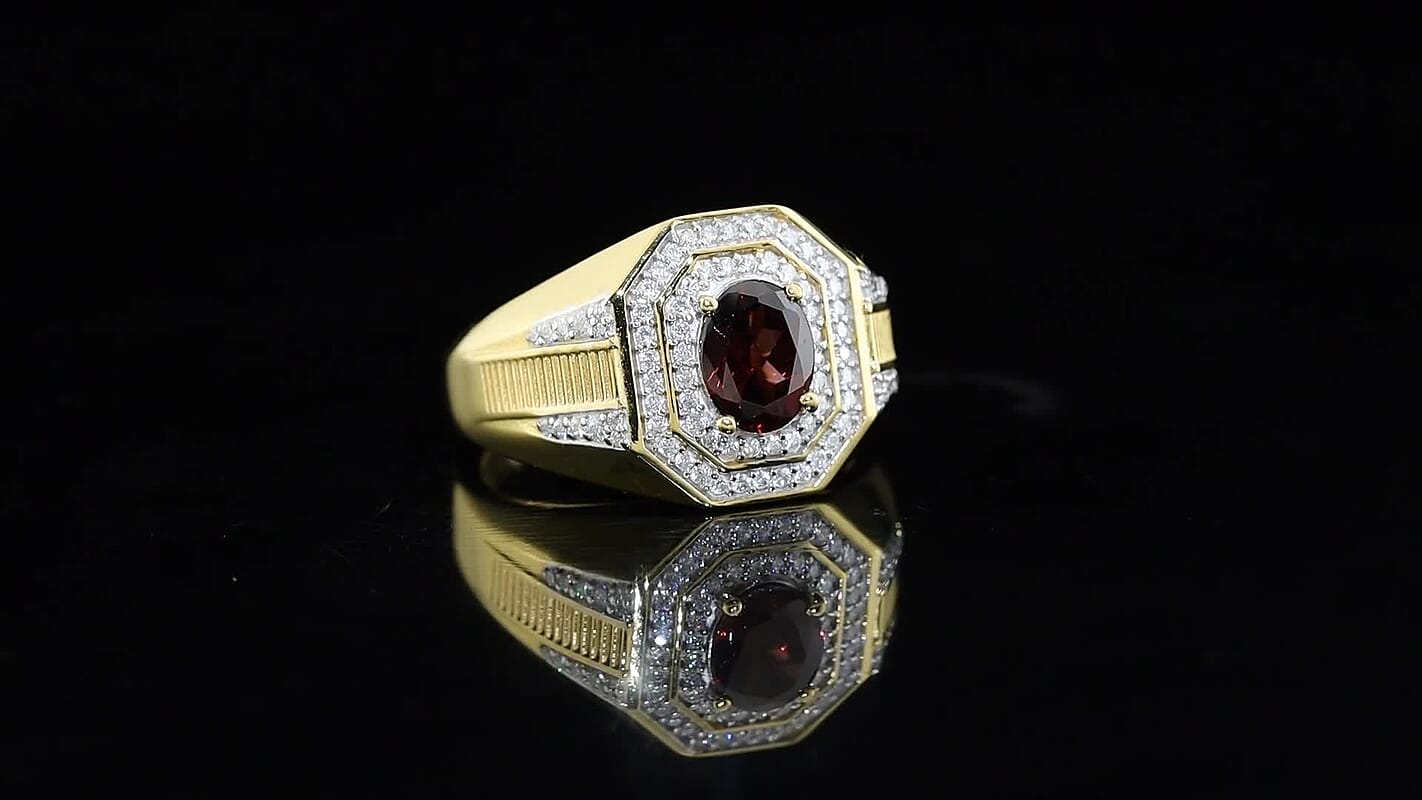 D''Joy AAA Red Zircon and Moissanite 2.15 ctw Men''s Ring in 18K Vermeil Yellow Gold Over Sterling Silver (Size 10.0)