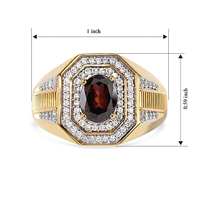 D'Joy AAA Red Zircon and Moissanite 2.15 ctw Men's Ring in 18K Vermeil Yellow Gold Over Sterling Silver (Size 9.0)