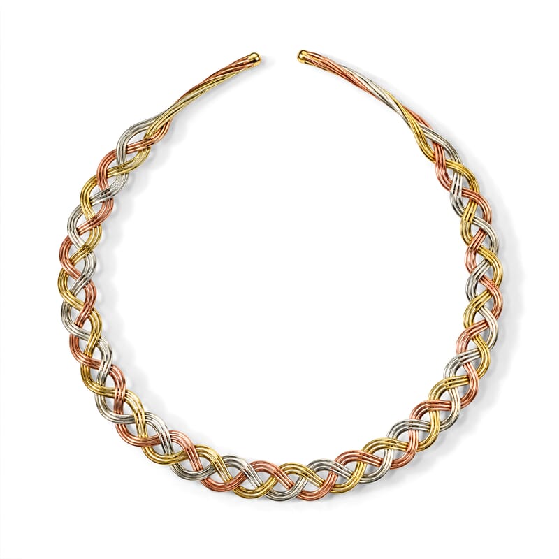 Handcrafted Multi-Color Woven Hasli Necklace (16 Inches), Cuff Bracelet (7.50In) & Earrings in Silvertone and Goldtone
