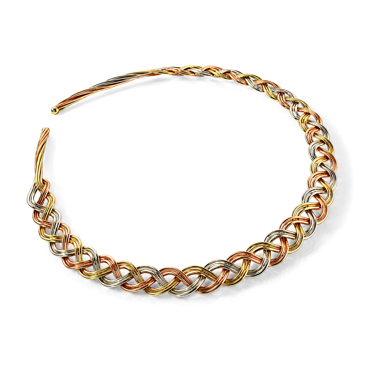 Handcrafted Multi-Color Woven Hasli Necklace (16 Inches), Cuff Bracelet (7.50In) & Earrings in Silvertone and Goldtone