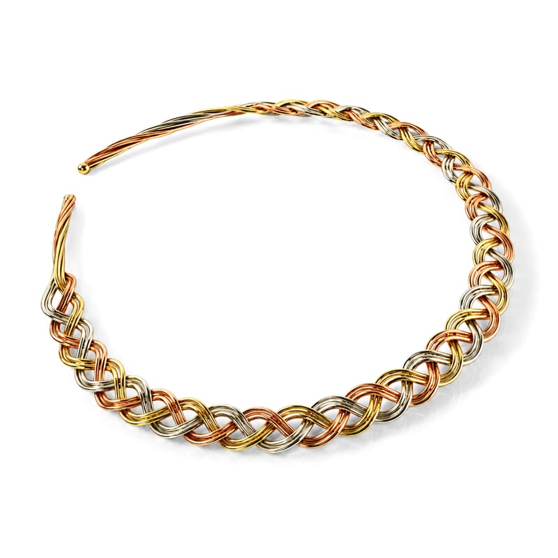 Handcrafted Multi-Color Woven Hasli Necklace (16 Inches), Cuff Bracelet (7.50In) & Earrings in Silvertone and Goldtone