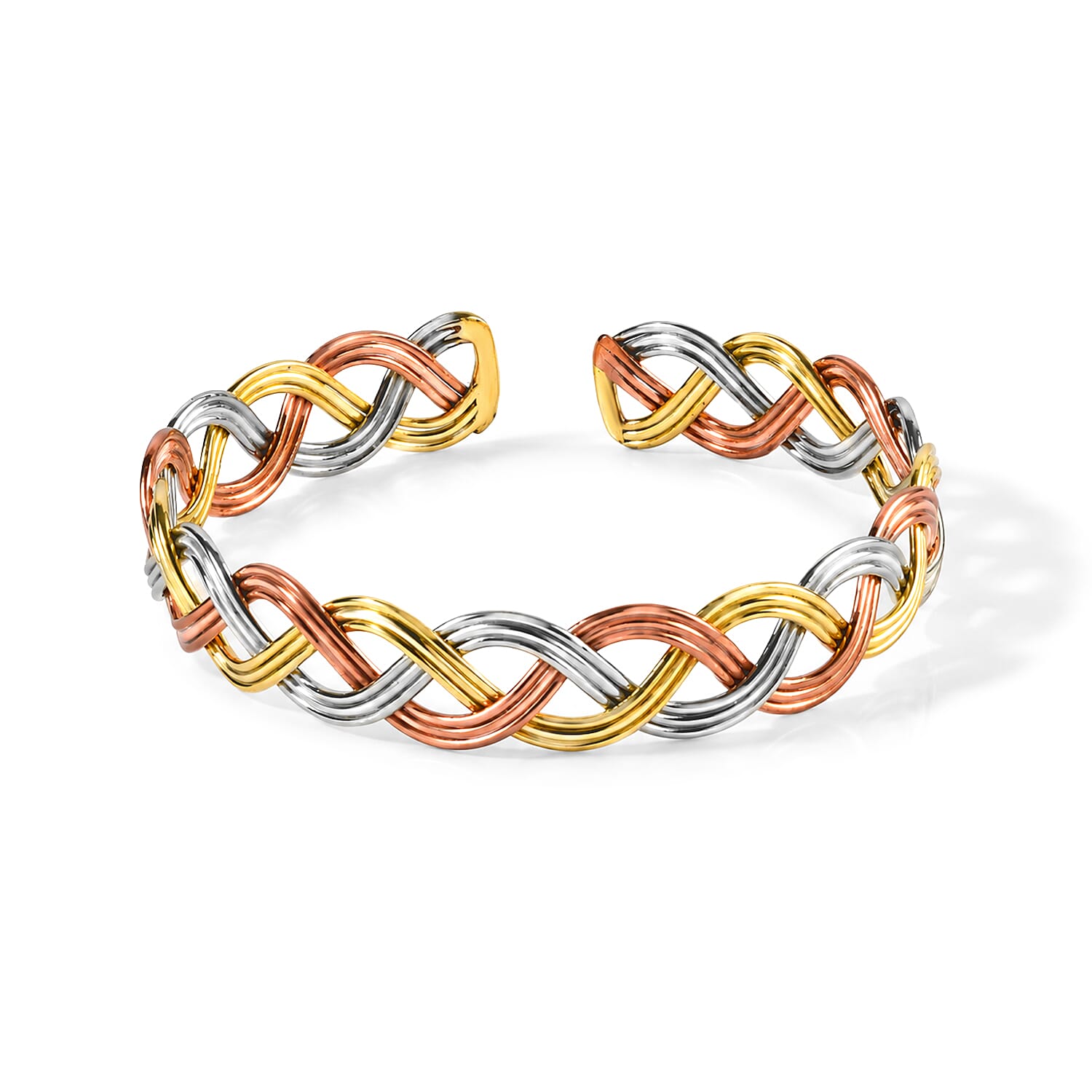 Handcrafted Multi-Color Woven Hasli Necklace (16 Inches), Cuff Bracelet (7.50In) & Earrings in Silvertone and Goldtone