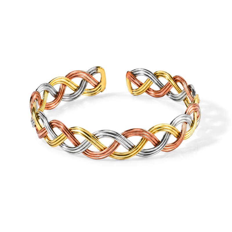Handcrafted Multi-Color Woven Hasli Necklace (16 Inches), Cuff Bracelet (7.50In) & Earrings in Silvertone and Goldtone