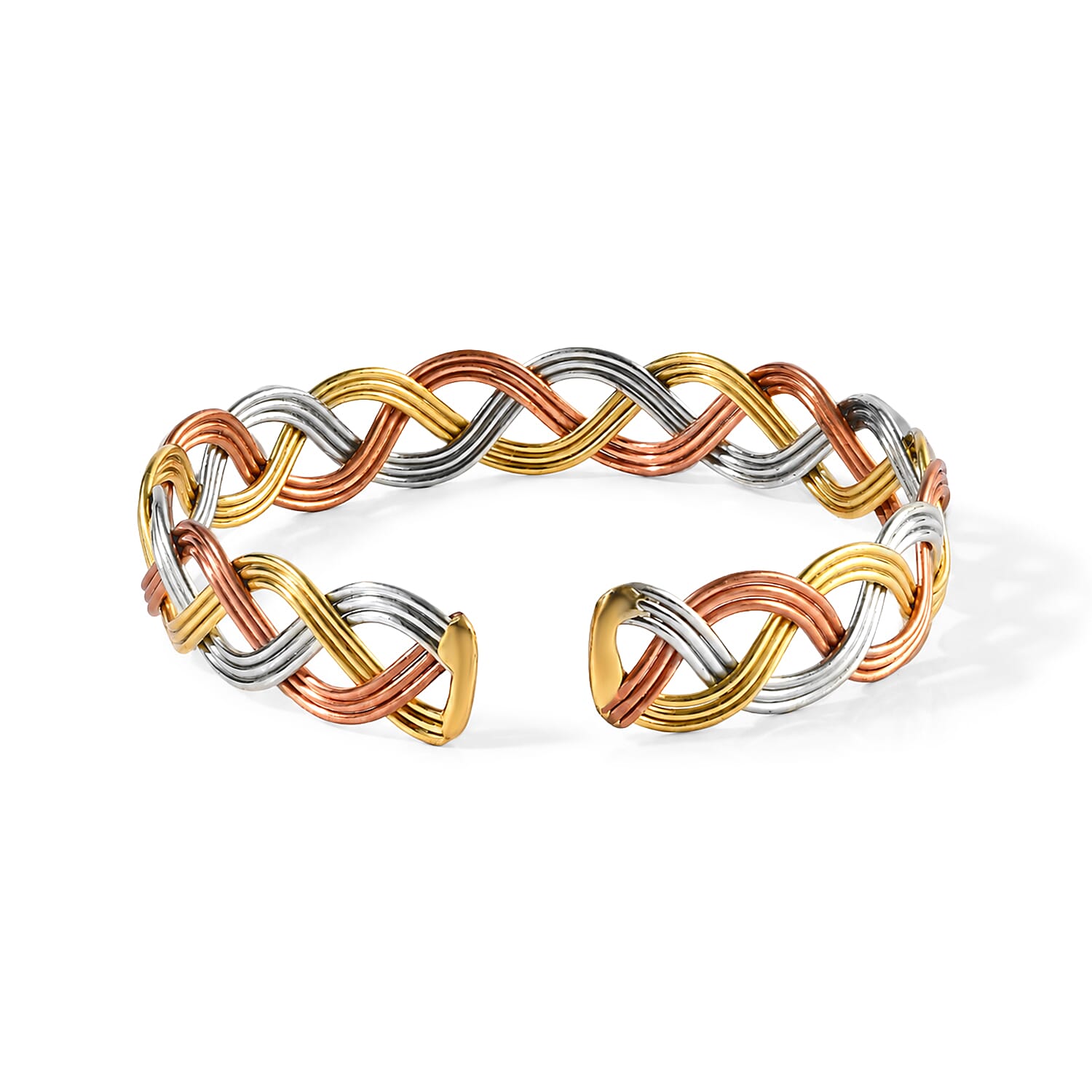 Handcrafted Multi-Color Woven Hasli Necklace (16 Inches), Cuff Bracelet (7.50In) & Earrings in Silvertone and Goldtone