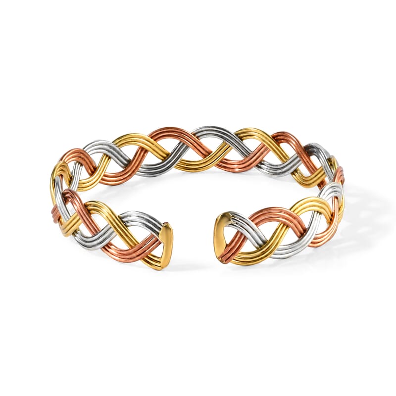 Handcrafted Multi-Color Woven Hasli Necklace (16 Inches), Cuff Bracelet (7.50In) & Earrings in Silvertone and Goldtone
