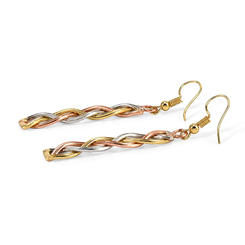 Handcrafted Multi-Color Woven Hasli Necklace (16 Inches), Cuff Bracelet (7.50In) & Earrings in Silvertone and Goldtone