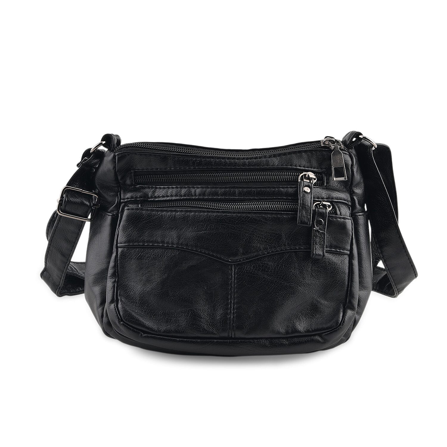La Marey Black Chevron Stitch Faux Leather Crossbody Bag