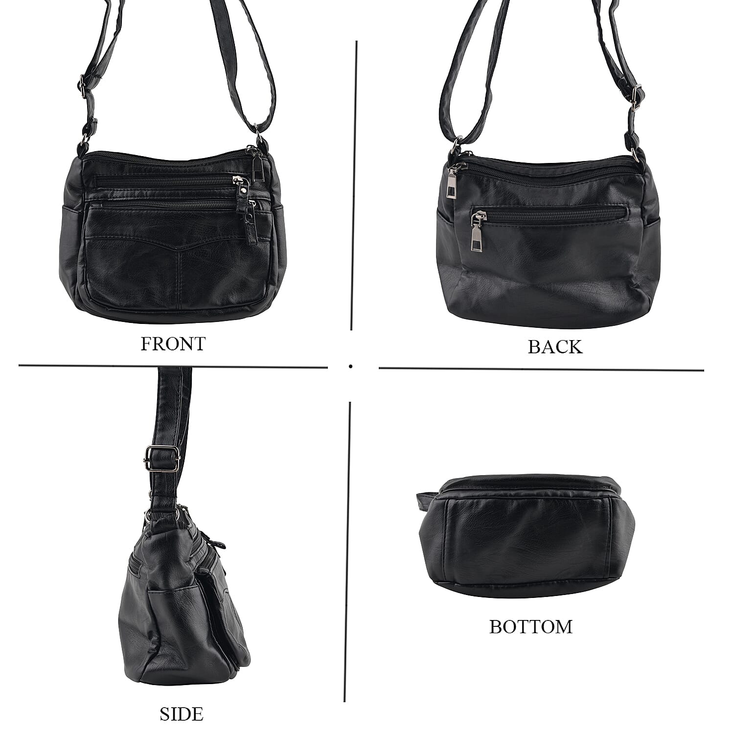 La Marey Black Chevron Stitch Faux Leather Crossbody Bag