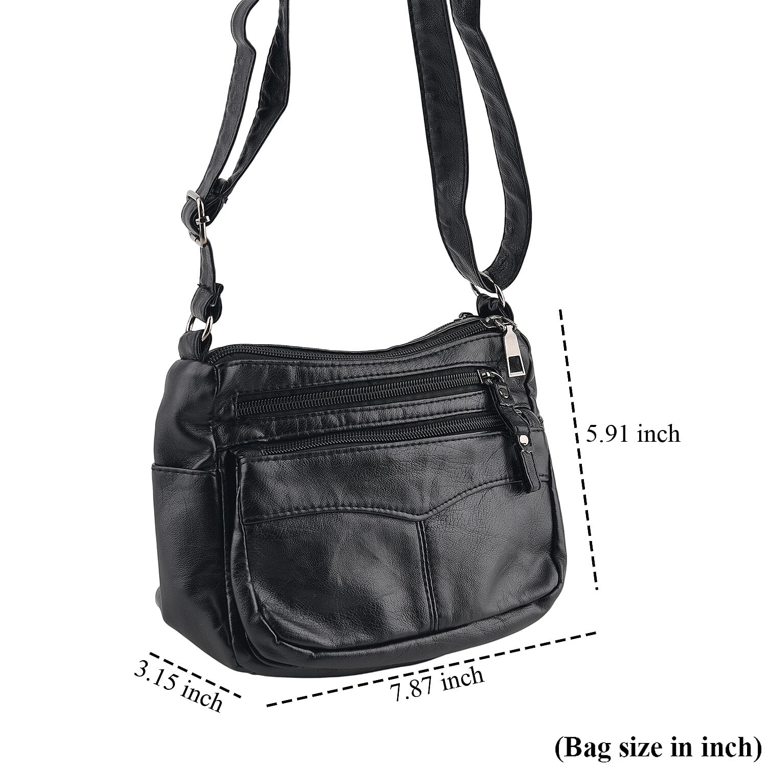 La Marey Black Chevron Stitch Faux Leather Crossbody Bag