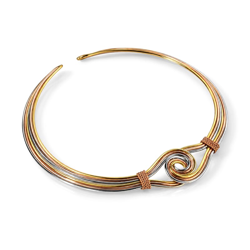 Handcrafted Woven Hasli Necklace (16 Inches), Cuff Bracelet (7.50In) & Earrings in Silvertone and Goldtone