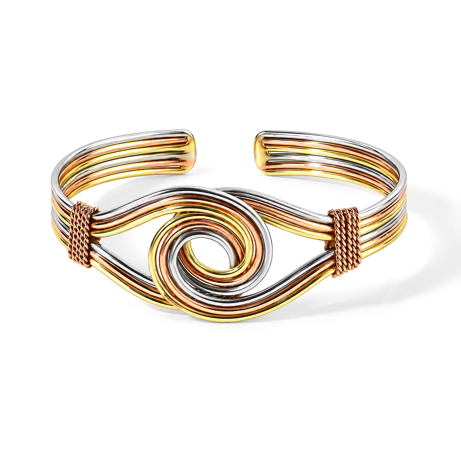 Handcrafted Woven Hasli Necklace (16 Inches), Cuff Bracelet (7.50In) & Earrings in Silvertone and Goldtone