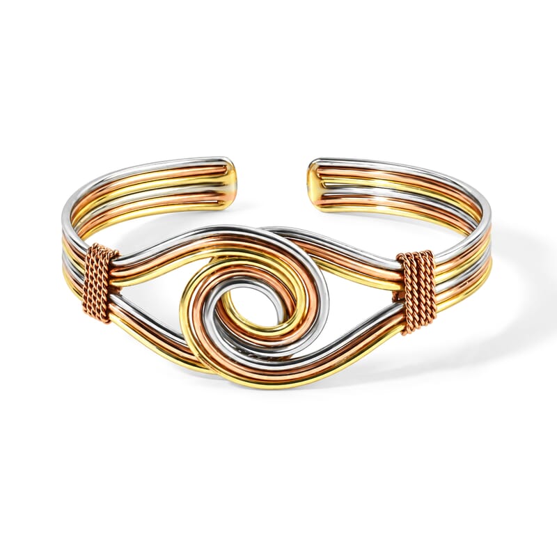 Handcrafted Woven Hasli Necklace (16 Inches), Cuff Bracelet (7.50In) & Earrings in Silvertone and Goldtone