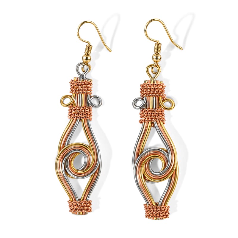 Handcrafted Woven Hasli Necklace (16 Inches), Cuff Bracelet (7.50In) & Earrings in Silvertone and Goldtone