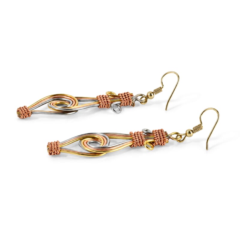 Handcrafted Woven Hasli Necklace (16 Inches), Cuff Bracelet (7.50In) & Earrings in Silvertone and Goldtone