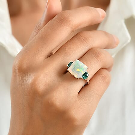 Ethiopian Welo Opal & Lab Grown Emerald / 6 - Product card gallery slide 2 (10306419097913)